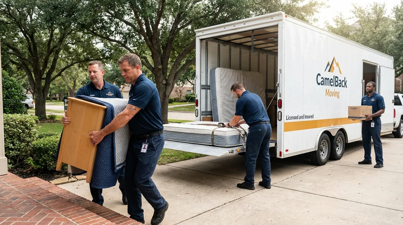 Crew loading residential truck for cross-state move from Westbury, NY