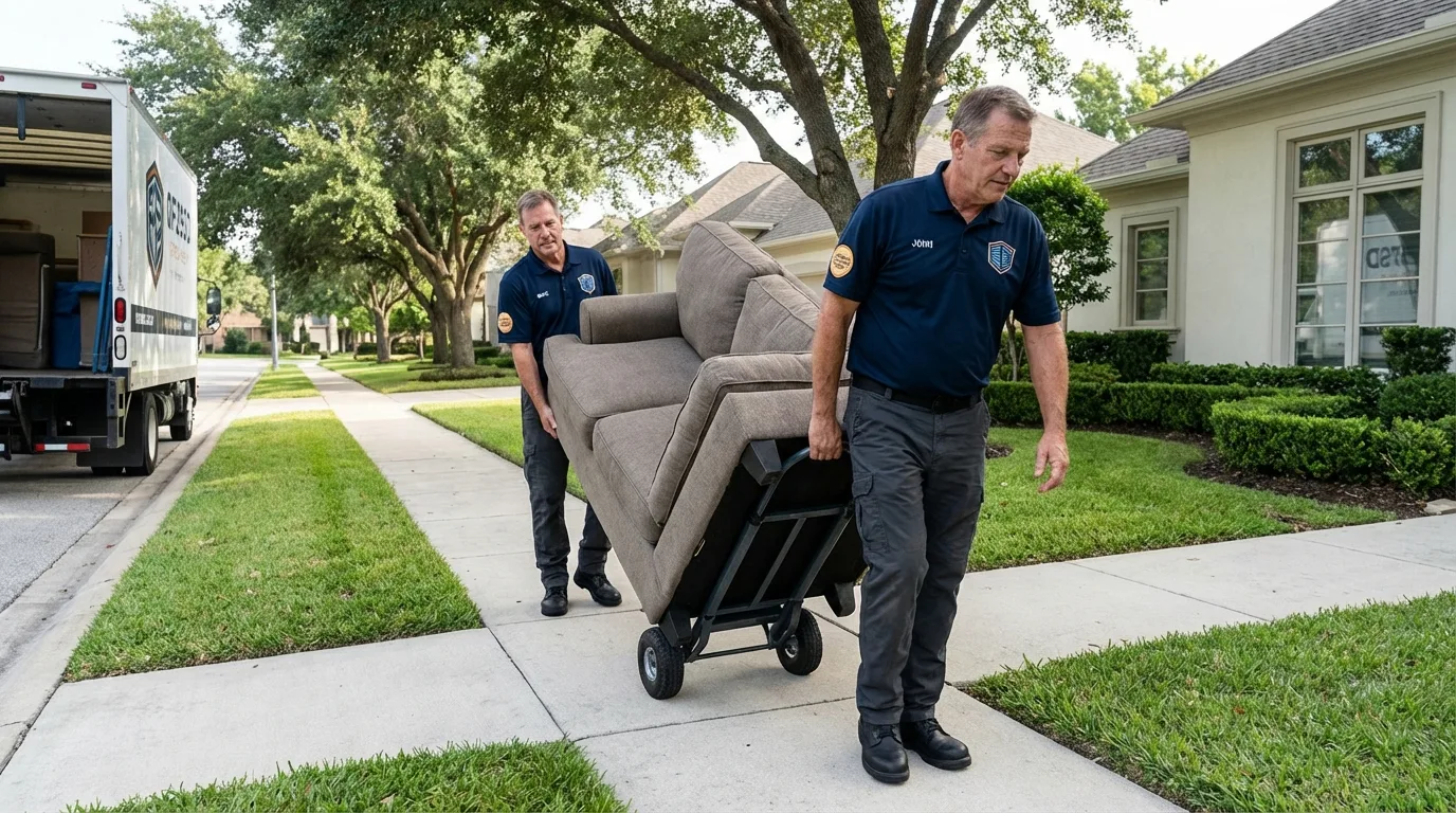 Local residential moving crew loading furniture in Westbury, NY